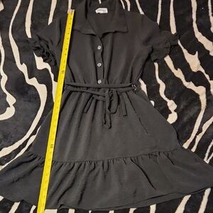 Black Collared Tiered Mini Dress with Self-Tie Waist